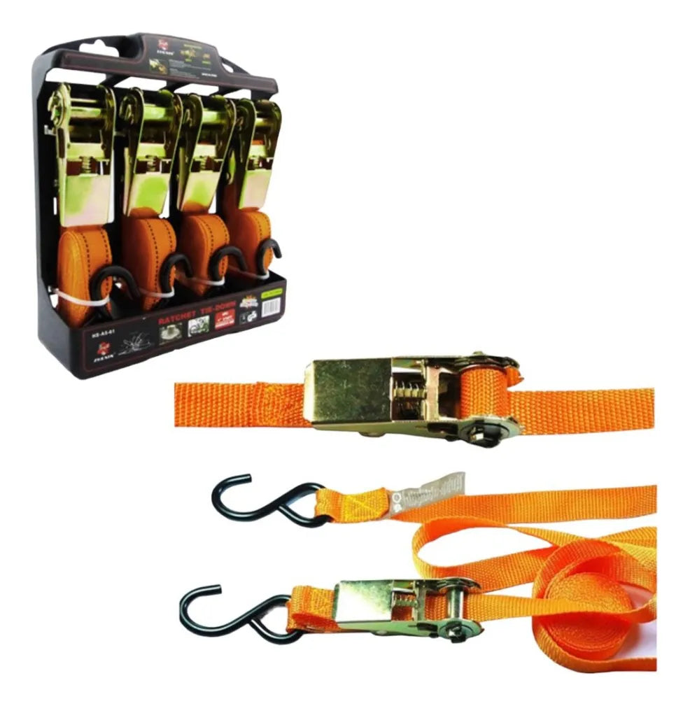 Set de 4 correas de amarre con trinquete y ganchos