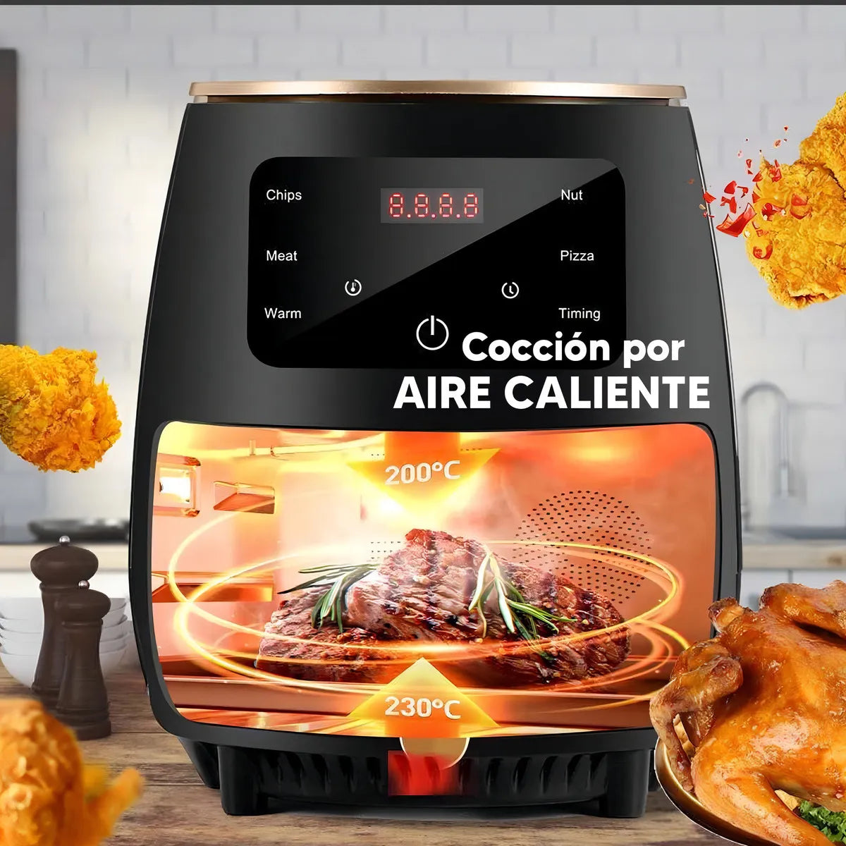 Freidora de aire digital de 6 litros cocinando con aire caliente