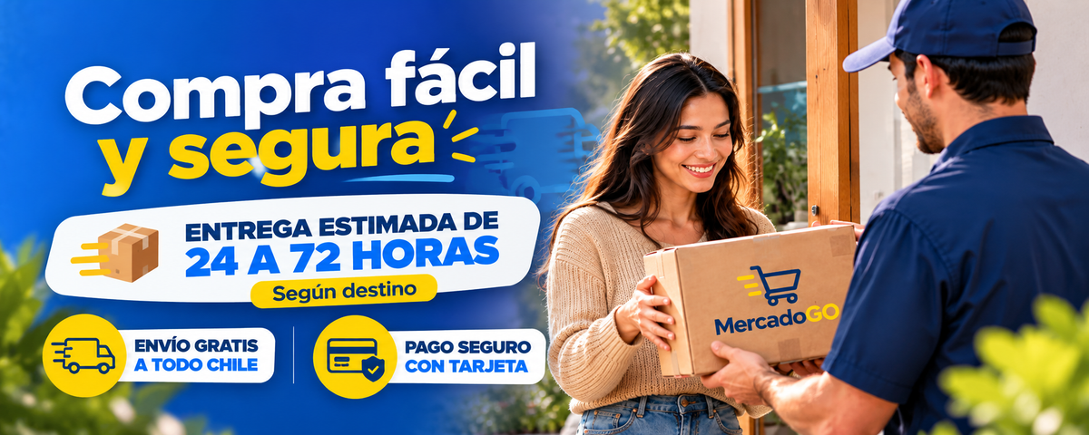 MercadoGO: compra fácil y segura, entrega estimada de 24 a 72 horas según destino, envío gratis a Chile y pago con tarjeta