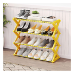 Zapatero plegable de 4 niveles amarillo con calzado